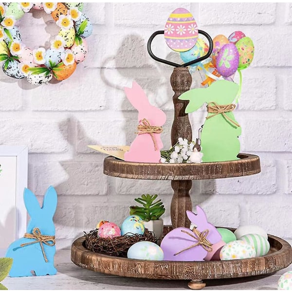 4-delt påskehare dekorativ borddekor på gårdshus påskebrett Bunny - Snngv