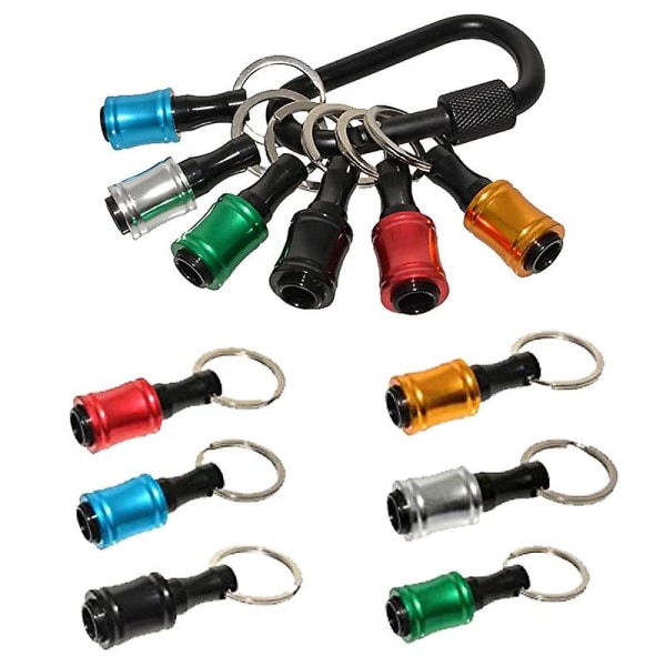 6 stk 1/4 tommers sekskant skaft skrutrekkerbit holder, forlengelsesstang bor skrue adapter med nøkkelring, sklisikker hurtigutløser håndskrutrekker