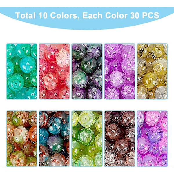 300 st 10 Färger 8mm Bakade Målade Spruckna Glaspärlor Runda Spruckna Glas Lösa Pärlor för Halsband, Armband, Örhängen Smyckestillverkning