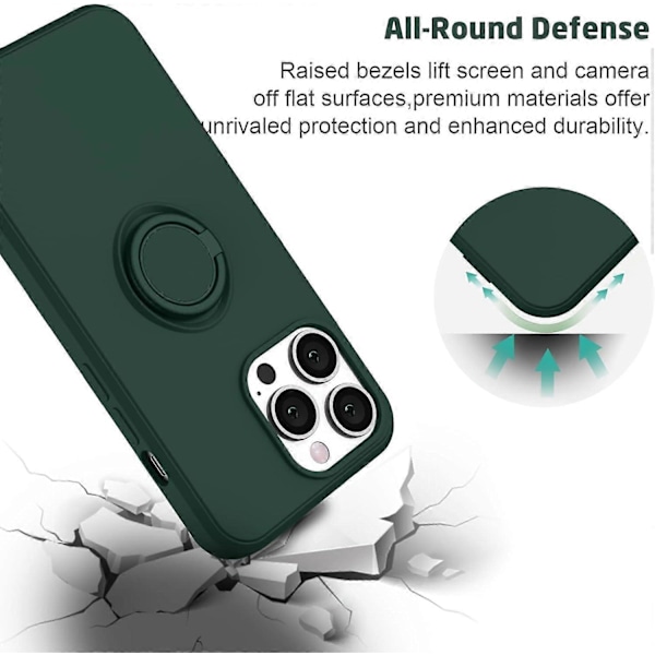 iPhone 13 Pro Max Skal, Silikon med 360-Graders Ringstativ Hållare Mjuk Mikrofiberduk Fullt Skydd Utformad för iPhone 13 Pro Max (Armégrön)
