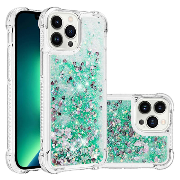 iPhone 13 Pro Max Skal, Glittrande Glimmer Flytande Vätska Transparent Mjuk TPU Silikon Skyddande Stötskydd, Grön