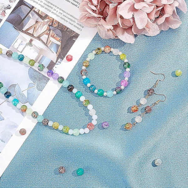 300 st 10 Färger 8mm Bakade Målade Spruckna Glaspärlor Runda Spruckna Glas Lösa Pärlor för Halsband, Armband, Örhängen Smyckestillverkning
