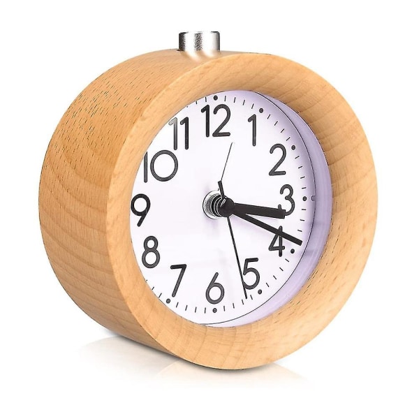 Analogt trævækkeur med snooze -retro ur med skivealarmlys