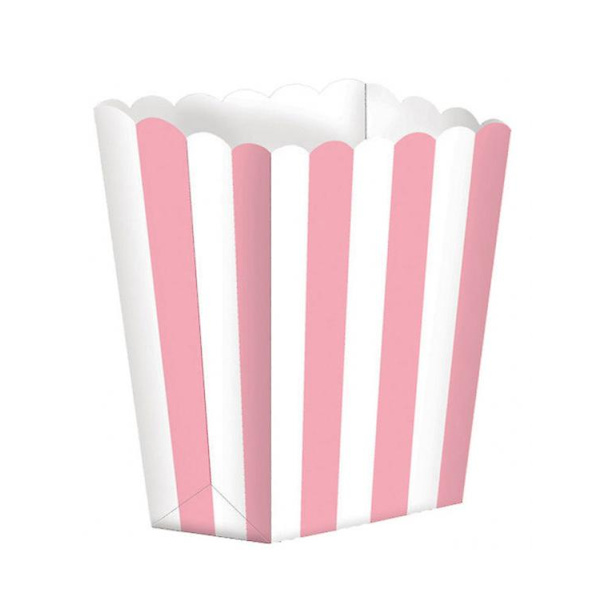 5 Popcornlådor i rosa och vitt kartong 6,3 x 13,5 cm