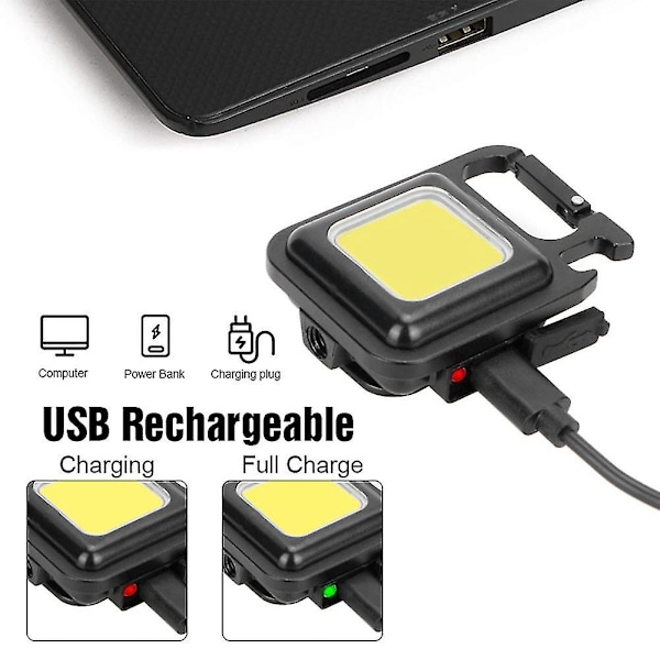 Mini LED-ficklampa Bärbar USB Uppladdningsbar Arbetslampa Hög Effekt Ficklampor Nyckelring Utomhus Campinglampa Korkskruv