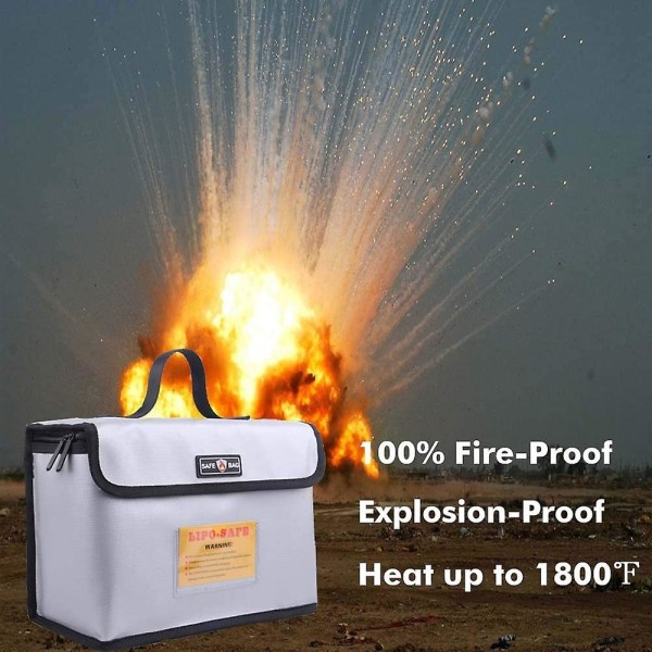 Brandsäker litium-polymer batterisäkerhetsväska kompatibel explosionssäker förvaring och laddning, stort cover med dubbel dragkedja
