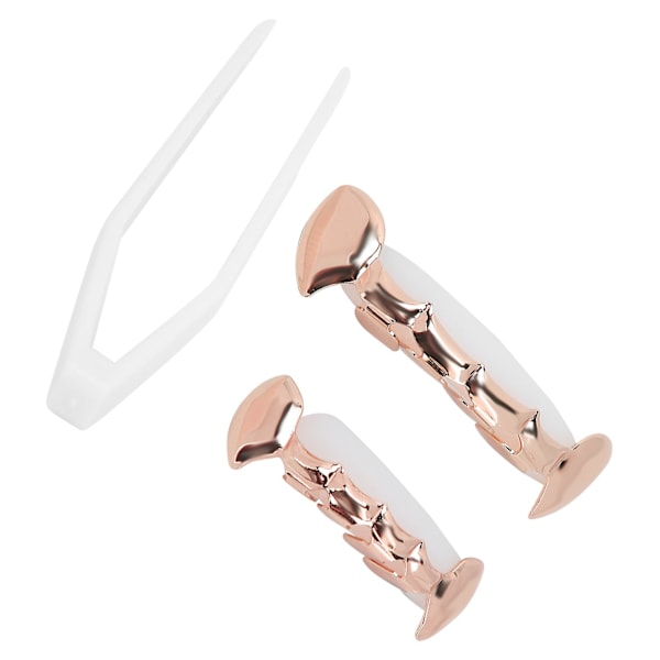 Hip Hop Falska Tänder Set Återanvändbara Oföränderliga Koppar Halloween Festival Tänder Dekoration Brace（Rose Gold）