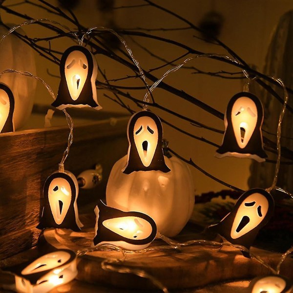 Halloween lyskæder, Halloween dekoration Skræmmende Halloween kompatibel med fest, gård, havedekorationer（3 meter 20 lys，sort hvidt spøgelse）