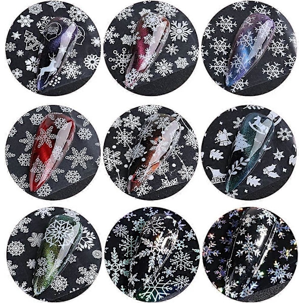 Snöflinga Nagelfilmsöverföring Dekaler Jul Nagelkonst Tillbehör Nagelfilmsöverföringar Dekaler Laser Vit Snöflingor Julgran Rensa Stjärna Naglar Folier Des