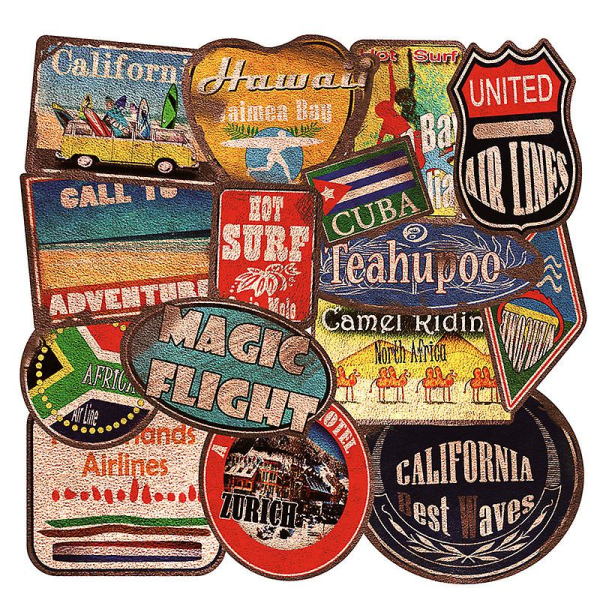 Vinyl Vintage Beach Style Stickers Retro Travel City Country Stickers 36 st Resväska Beach Sticker