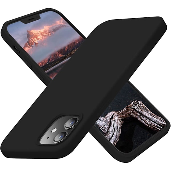 iPhone 12 Skal, Silikon Stötsäkert Telefonfodral Med [Mjukt Anti-Rep Microfiber Foder] 6.1 Tum, Svart