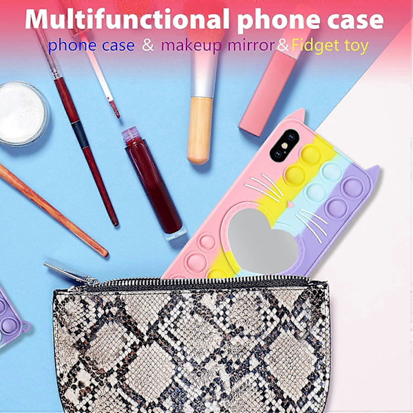 Gult Hjärta Kattfodral för iPhone Xs Max Cartoon Rolig Kawaii Söt Silikonfodral Fidget Unik Design Estetisk för Flickor Pojkar Barn Fodral (för iPhone X