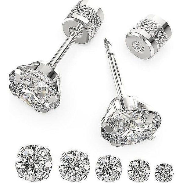 Kvinners allergivenlige rustfritt stål kubisk zirkonia ørepynt stud sett multipakning, Cz stud ørepynt for menn 5 par 4-8mm,shznv