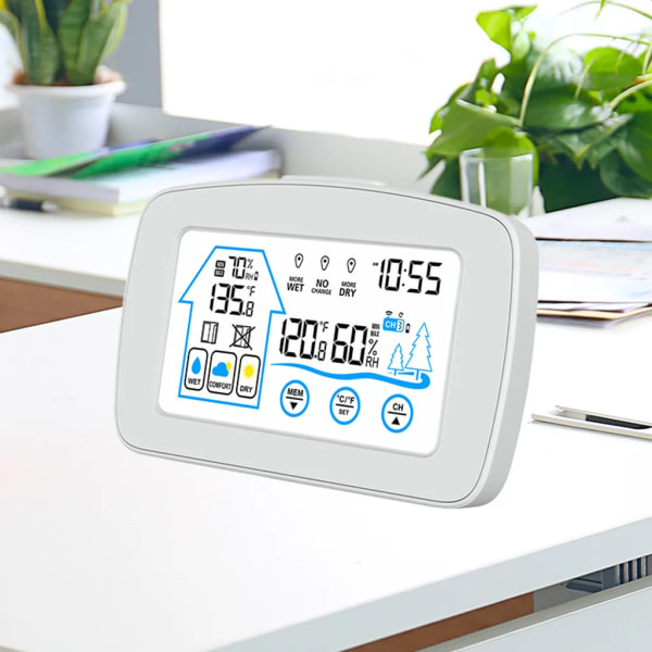 Hygrometer och termometer för inomhus- och utomhusbruk med tidsbakgrundsbelyst LCD-display, elektronisk temperatur- och fuktighetsmätare för skrivbord, växthus, källare