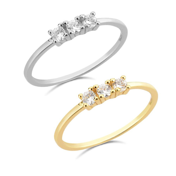 WABJTAMVintage Dame Ring med Kubiske Krystaller i 925 Sterling Sølvguld
