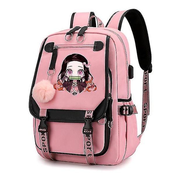 R Nezuko för män Anime skolväska för tonåringar Canvas Laptop Ryggsäck Kvinnor Ryggsäck Anime Nezuko Ryggsäck（PK-yaiba109）