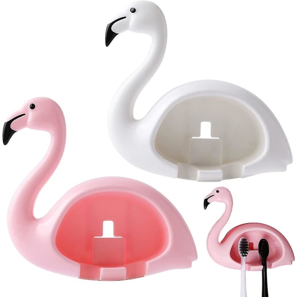 Tandborsthållare, Flamingoform Antibakteriell djur Väggmonterad tandborstehållare 2st