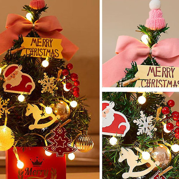 Desktop juletræ, Mini julepynt træ, Glødende simuleringstræ Pink