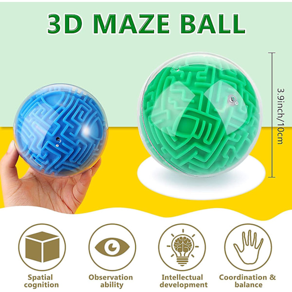 2 Stycken Labyrintboll 3D Labyrint Pussel Hjärngympa Spel Gravitation 3D Labyrintboll 10 cm Pusselleksak Magisk Labyrint Pussel Kub Boll Sfär Pedagogiska Leksaker För
