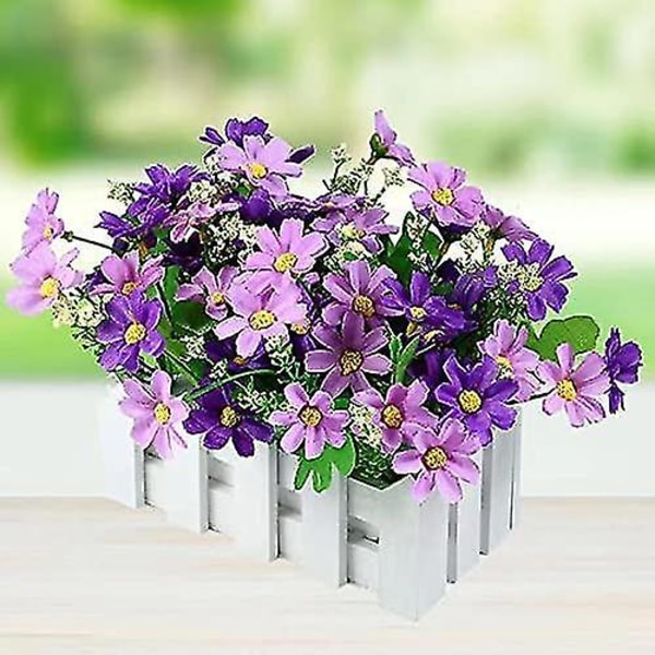 Fong Garden Konstgjorda Blommor Falska Daisy I Staket Staket Kruka (Lila)