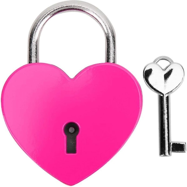 Hänglås, metall hjärtformat lås med nyckel, metall lås för bagage dagbok smyckeskrin (rosa röd)