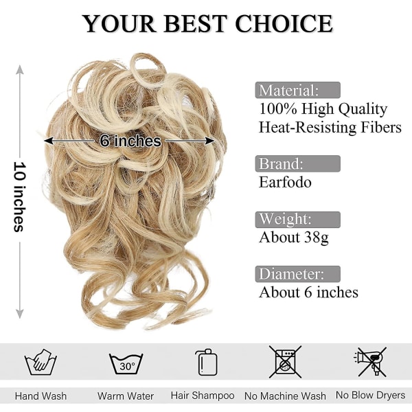 Smutsigt bulle-hårstycke, stökigt hårbulle Scrunchies för kvinnor Rufsig Updo Bulle Syntetiskt vågigt lockigt chignon hästsvanshår för dagligt bruk(27/613#:stra