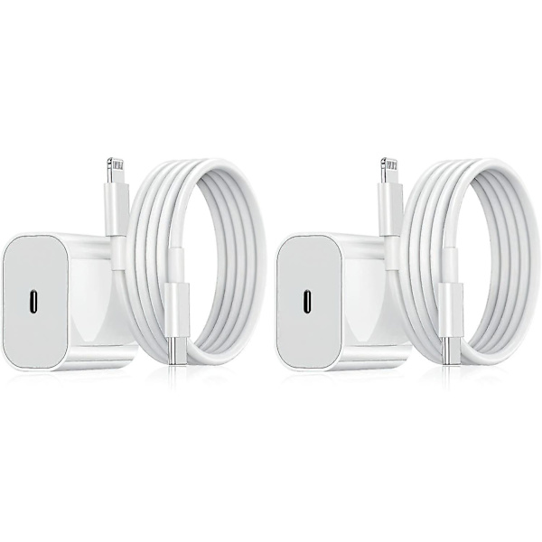 2-pack - Laddare för iPhone - Snabbladdare - Adapter + Kabel 20w Vit 2-pack iPhone（2-Pack iPhone）