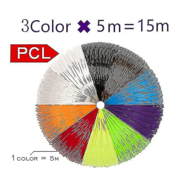 Pcl filament til 3d pen filament diameter 1,75 mm 100 m plast filament til 3d printer pen Børnesikker refill（Pcl 15m 3）