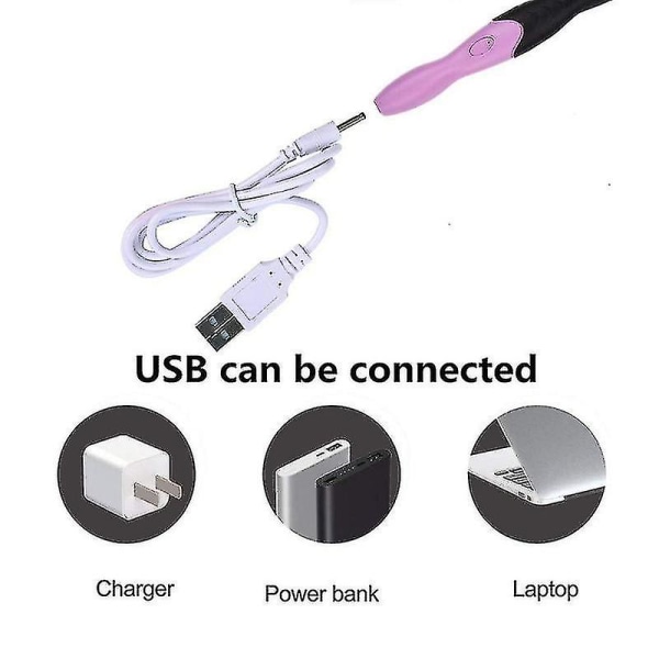 9 in 1 USB USB-virkkuukoukut, himmennettävä led- set , jossa 9 vaihdettavaa päätä, 2,5–6,5 mm, ergonomiset virkkauskoukut (violetti kahva)