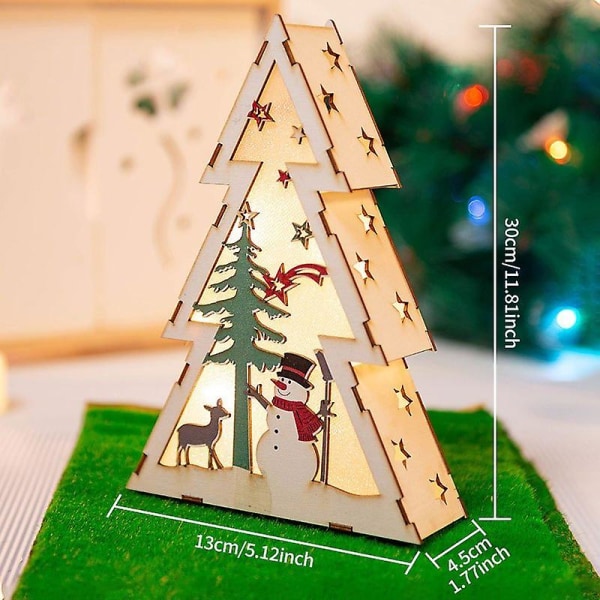 Julenheng trekantet belysning Julenissen snømann Led lys trehåndverk（elg）
