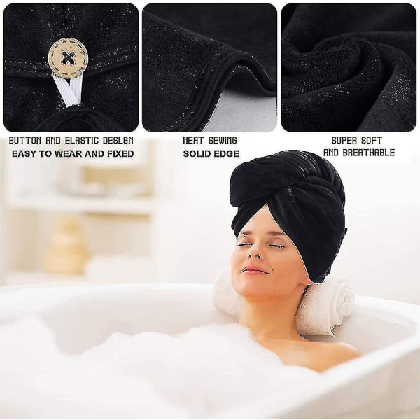 Mikrofiber turbanhåndklæde med knap til hår Absorberende hovedhåndklæde Stort Super
