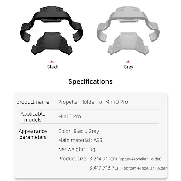 Support'helice för Dji Mavic Mini 3 Pro, stabilisatorer vinge, skyddande rem, importör tillbehör（grå）
