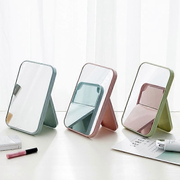 Högdefinitionsvikbar smink spegel, bärbar, smink spegel kvadratisk, sovsal studenter skrivbord liten spegel.-Stor (20*14cm)-off-gul