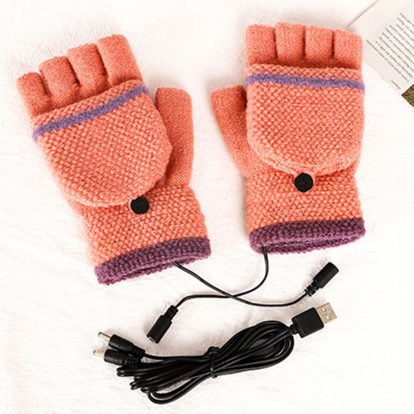 USB Uppvärmda Stickhandskar Justerbar Temperatur Lättviktsvärmevantar För Vinterpresent Julklapp