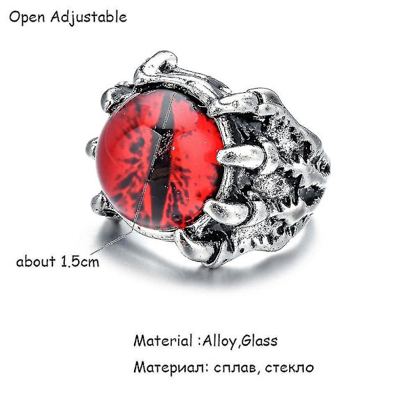 Punk Vintage Men Retro Dragon Claw Evil Eyes Ring Devil Eyeball Snake Animal Male Crystal Finger Jewelry Halloween Gift