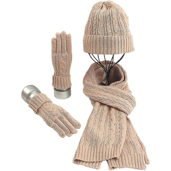 Dammössa, halsduk och handskar set Modestickad fleece Mjuk varmsöm 3 i 1 set