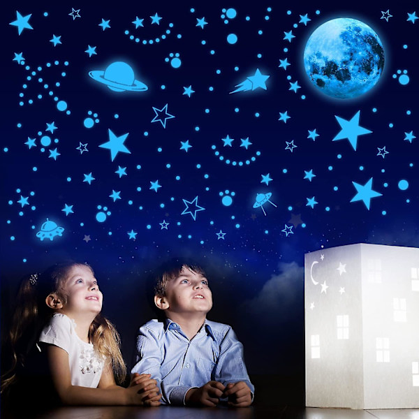 930 Luminous Dekaler, Glow In The Dark Måne Och Stjärnor Väggdekal, Luminous Väggdekaler För Barn Vuxna Sovrum Tak Dekoration