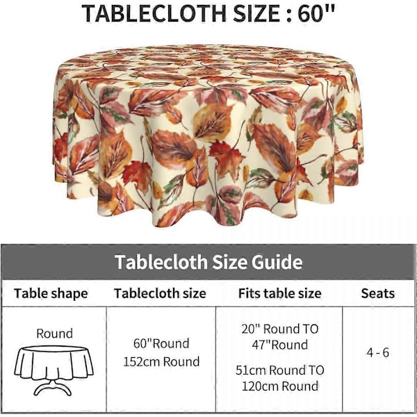 60 tum rund bordsduk skörde lönnlöv - Rost orange gula höstlöv polyester inomhus/utomhus bordsduk vattentät tvättbar återanvändbar för hem