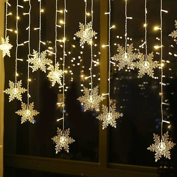 12 fot/3,5 M snøfnugg gardinlys Plugg i strenglys LED Fairy Night Light, perfekt for jule bryllupsfest dekorasjon Lysekrone Luminarias - W