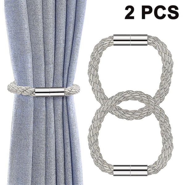 2 stk Stærke magnetiske gardinbindinger Dekorative rebholdere Praktiske bindinger Rygstykker Ingen grund til boring (grå)