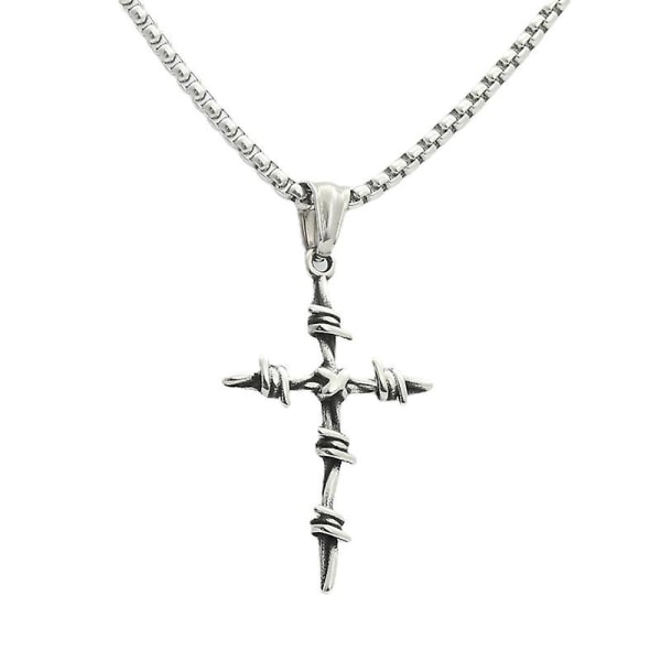 Herr vintage Silver Nail Cross Punk Gothic Rostfritt stål Taggtrådshänge Halsband 22+2 tum