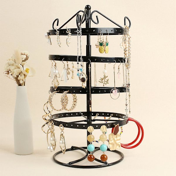 Ørepyntstativ Organizer 360° Rotasjon Ørepynt Oppbevaring Metall Smykkeholder Smykke Organizer 4 Lag Ørepynt Display Stativ