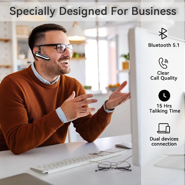 Bluetooth-headset, med mikrofon, laddningsbox LED-display Bluetooth-headset, Bluetooth V5.1-headset med brusreducerande mikrofon, (Yyk-530-1)