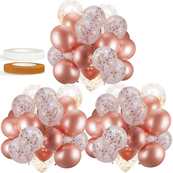 60 pakke rosegullballonger + konfettiballonger med bånd | Rosegull ballonger for fester | Lateks festballonger | Eksamen, forlovelse, bryllup