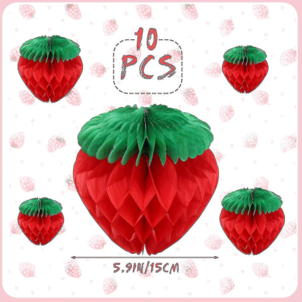 10 stykker 6 tommers papir jordbær honeycomb ball silkepapir jordbær ball for jordbær bursdagsfest dekorasjon