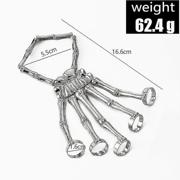 Unik Punk Skelett Handben Versatile Fem Finger Ring Armband Justerbar En Kedja Armband