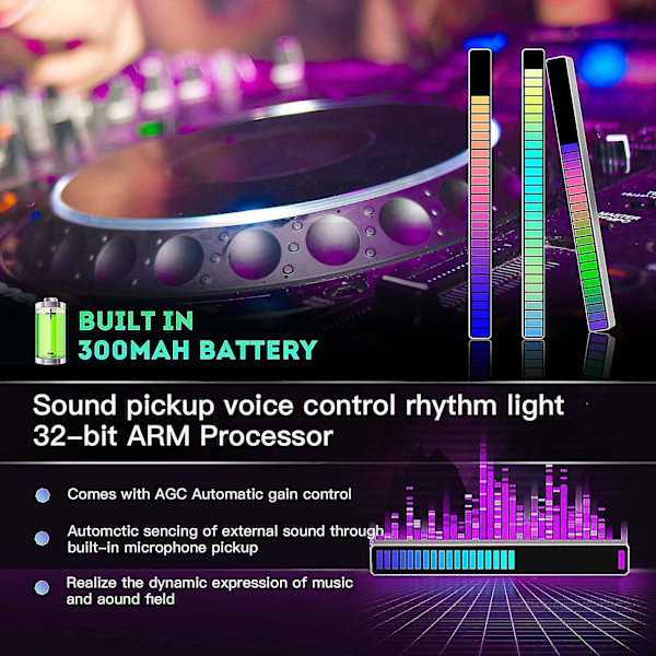 2 st Rgb Röststyrd Pickup Rytm Ljus, Laddningsbar Usb Ljudkontroll Ambient Ljus Bil Rytm Ljus 32 Bit Musik