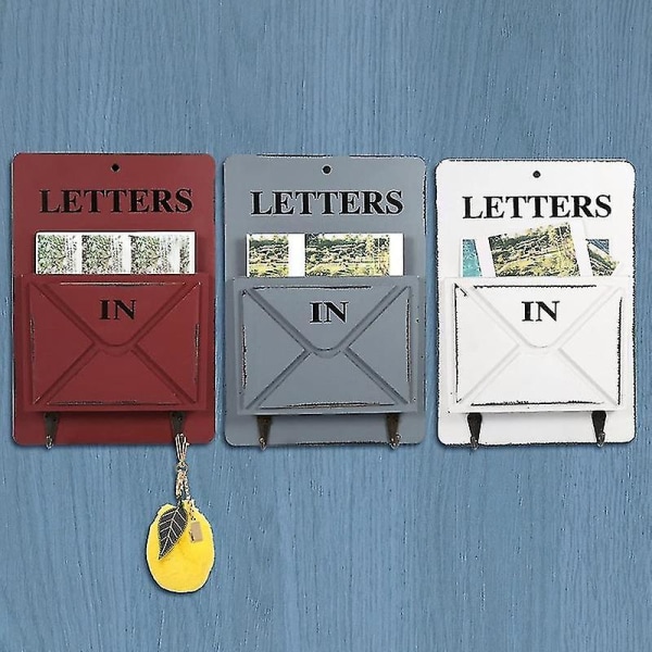 Puinen postilaatikon kirjeteline Seinään kiinnitettävä postilajittelulaatikko Säilytyslaatikko Avaimen koukut Pysyvä pidike (valkoinen)