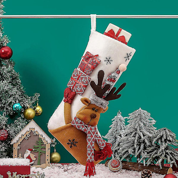 Julstrumpor för julhängande påsar Filt Julgran Dekorationer Tomte Snögubbe Rensa Present (stil 3)