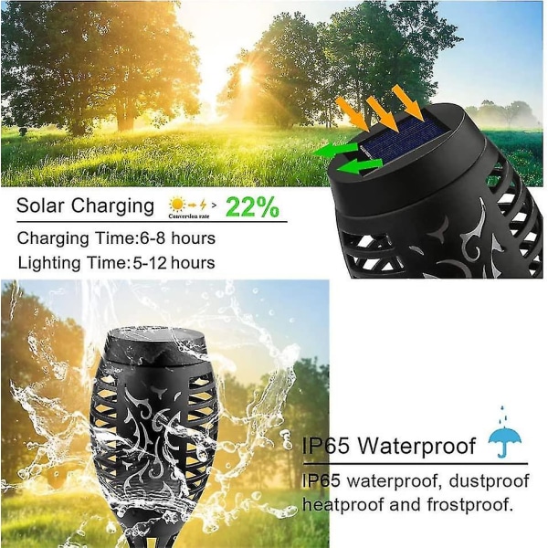 Nya produkter 2023, solfacklor, 12 LED solfacklor med flimrande låga, vattentät solenergi, 4-pack